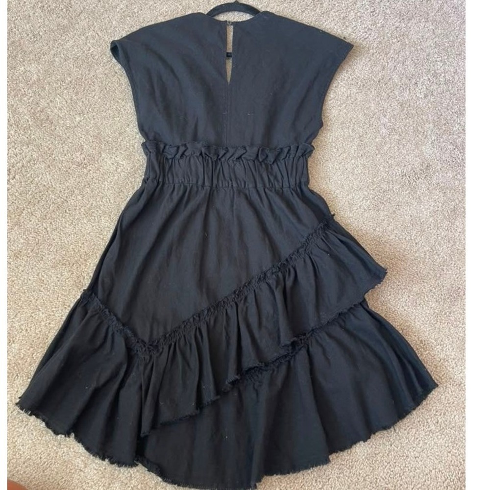IRO Billow 19S Black Linen Cotton Ruffle Tiered Mini Dress V-Neck Sleeveless S - Picture 2 of 6